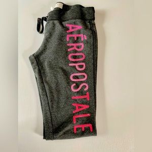 Aeropostale Sequin Logo Fleece Pink Gray Drawstring Pants size Medium